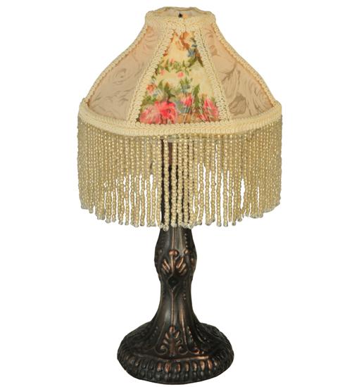 10"H Fabric & Fringe Roses Mini Lamp