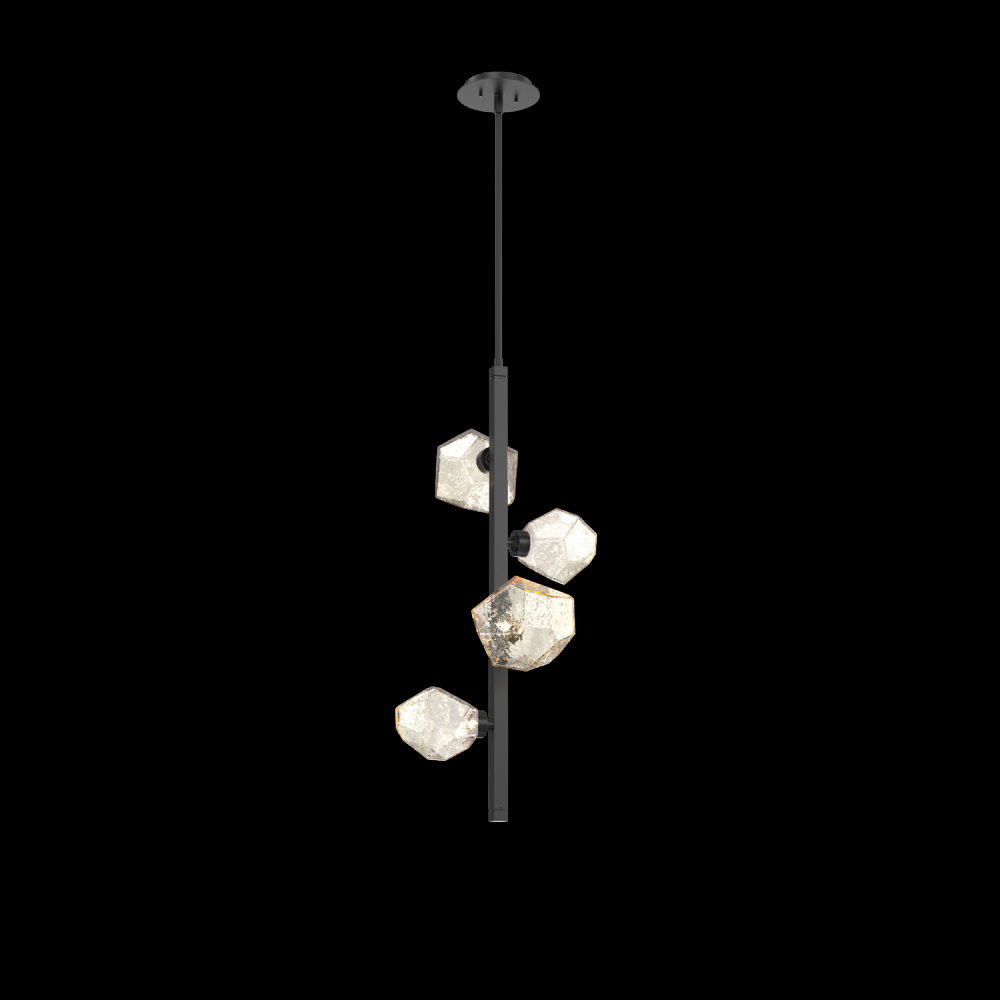 Gem 4pc Twisted Vine-Matte Black-Amber Blown Glass-Threaded Rod Suspension-LED 2700K