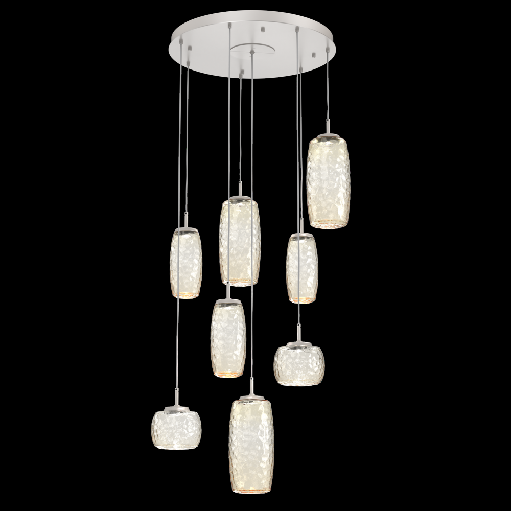 Vessel 8pc Round Multi-Pendant-Beige Silver-Amber Blown Glass-Cloth Braided Cord-LED 3000K