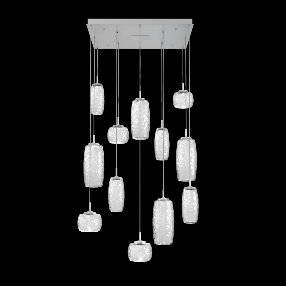 Vessel 12pc Square Multi-Pendant-Classic Silver-Clear Blown Glass-Cloth Braided Cord-LED 2700K