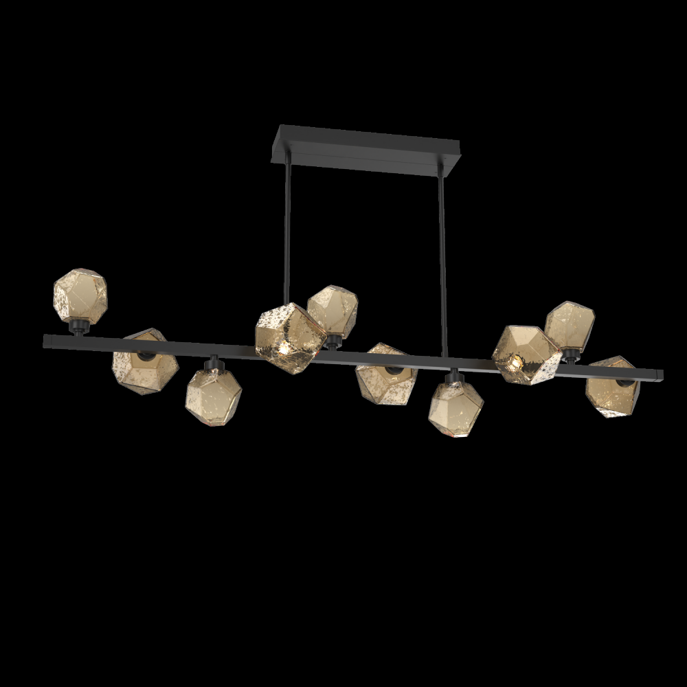 Gem 10pc Twisted Branch-Matte Black-Bronze Blown Glass-Threaded Rod Suspension-LED 2700K