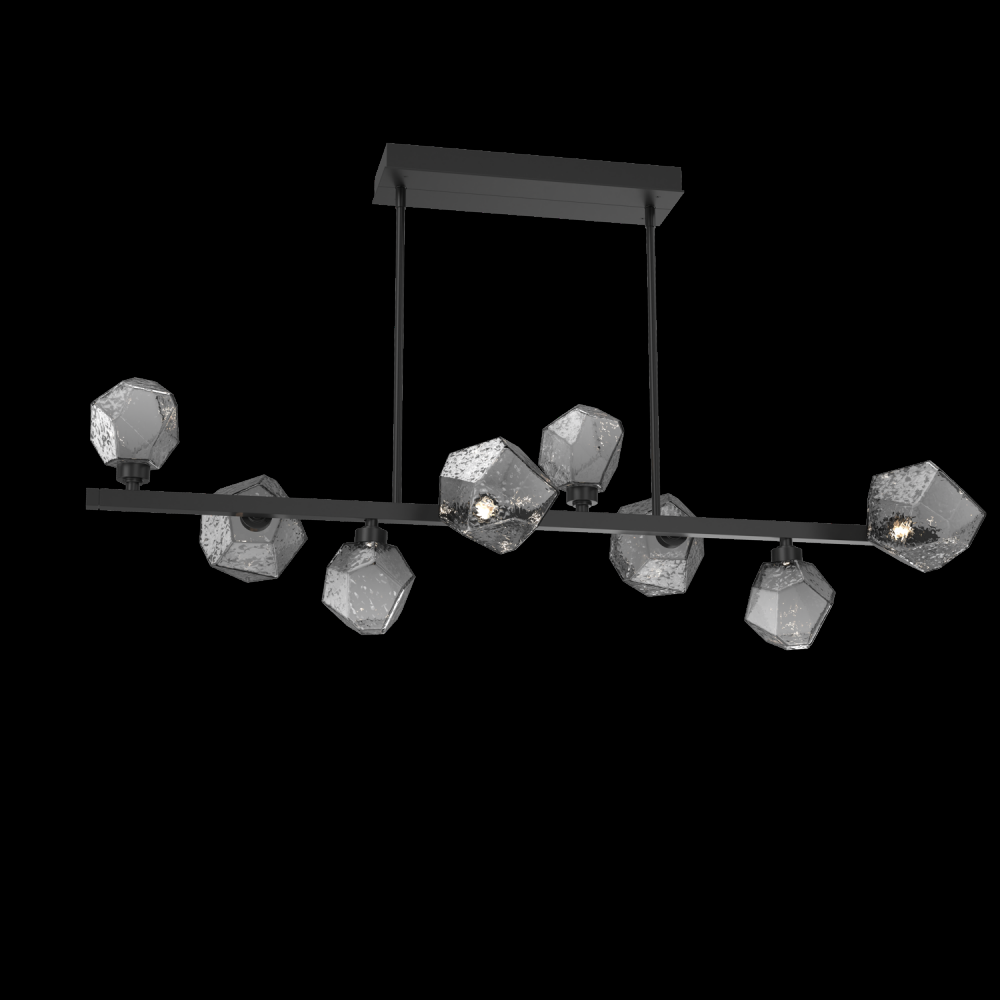 Gem 8pc Twisted Branch-Matte Black-Smoke Blown Glass-Threaded Rod Suspension-LED 3000K