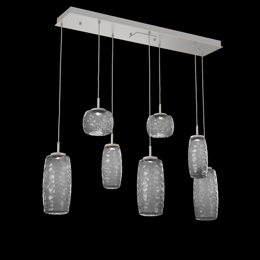 Vessel 7pc Linear Multi-Pendant-Beige Silver-Smoke Blown Glass-Cloth Braided Cord-LED 2700K