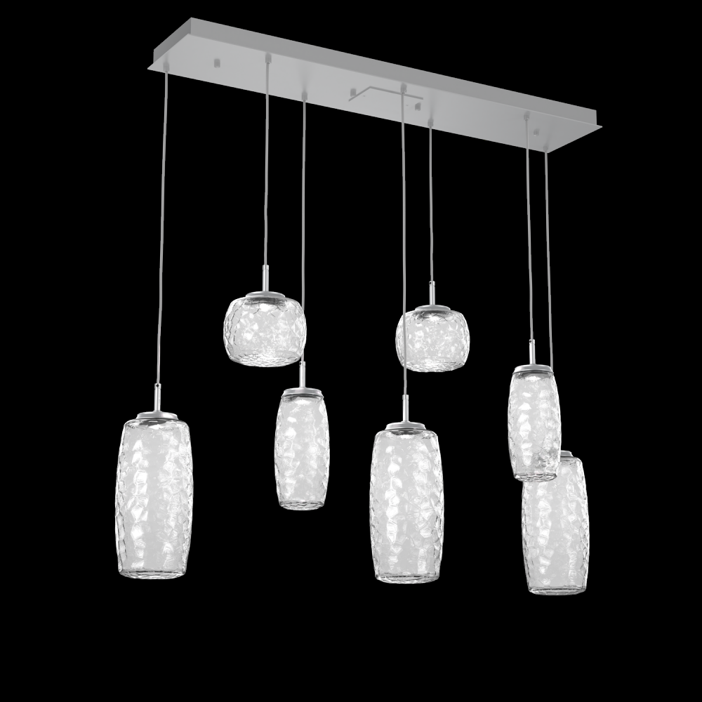 Vessel 7pc Linear Multi-Pendant-Classic Silver-Clear Blown Glass-Cloth Braided Cord-LED 2700K