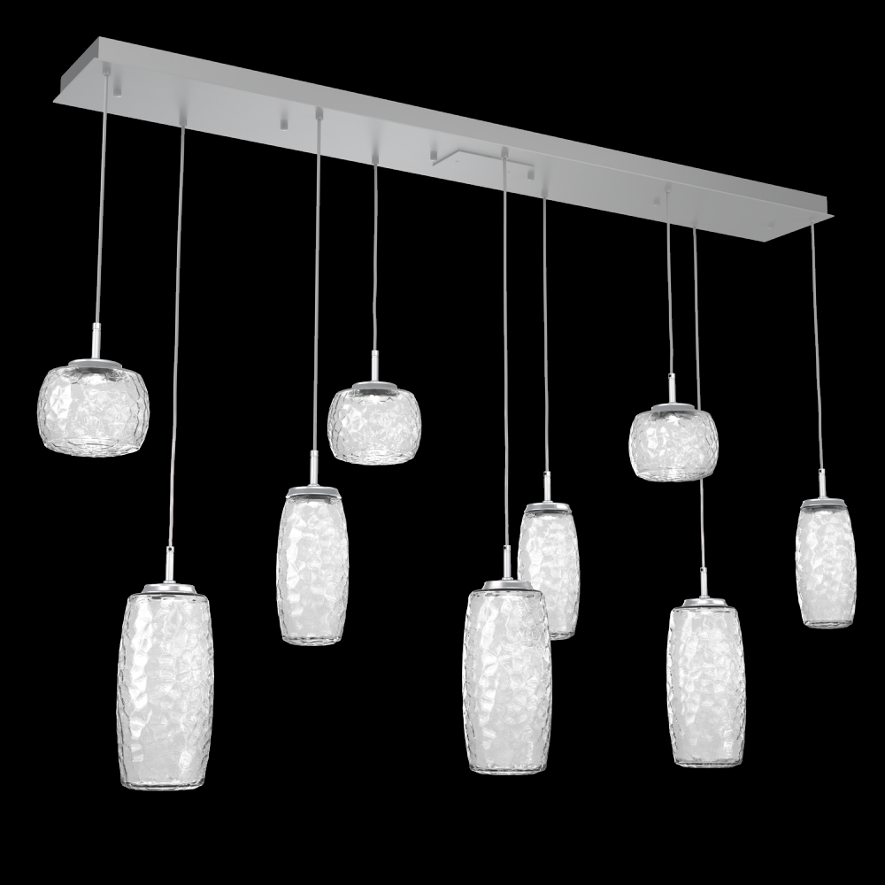 Vessel 9pc Linear Multi-Pendant-Classic Silver-Clear Blown Glass-Cloth Braided Cord-LED 3000K