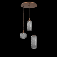 Hammerton CHB0091-03-BB-S-C01-L3 - Vessel 3pc Round Multi-Pendant-Burnished Bronze-Smoke Blown Glass-Cloth Braided Cord-LED 3000K