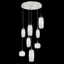 Hammerton CHB0091-08-BS-C-C01-L1 - Vessel 8pc Round Multi-Pendant-Beige Silver-Clear Blown Glass-Cloth Braided Cord-LED 2700K