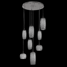 Hammerton CHB0091-08-GP-S-C01-L1 - Vessel 8pc Round Multi-Pendant-Graphite-Smoke Blown Glass-Cloth Braided Cord-LED 2700K