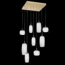 Hammerton CHB0091-09-GB-C-C01-L3 - Vessel 9pc Square Multi-Pendant-Gilded Brass-Clear Blown Glass-Cloth Braided Cord-LED 3000K