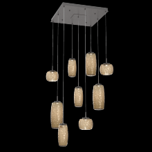 Hammerton CHB0091-09-GP-B-C01-L3 - Vessel 9pc Square Multi-Pendant-Graphite-Bronze Blown Glass-Cloth Braided Cord-LED 3000K