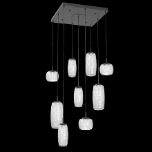 Hammerton CHB0091-09-MB-C-C01-L1 - Vessel 9pc Square Multi-Pendant-Matte Black-Clear Blown Glass-Cloth Braided Cord-LED 2700K