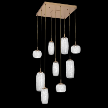 Hammerton CHB0091-09-NB-C-C01-L3 - Vessel 9pc Square Multi-Pendant-Novel Brass-Clear Blown Glass-Cloth Braided Cord-LED 3000K