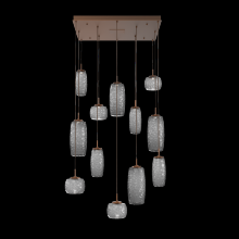 Hammerton CHB0091-12-BB-S-C01-L3 - Vessel 12pc Square Multi-Pendant-Burnished Bronze-Smoke Blown Glass-Cloth Braided Cord-LED 3000K