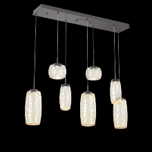 Hammerton PLB0091-07-GP-A-C01-L1 - Vessel 7pc Linear Multi-Pendant-Graphite-Amber Blown Glass-Cloth Braided Cord-LED 2700K