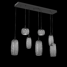 Hammerton PLB0091-07-MB-S-C01-L3 - Vessel 7pc Linear Multi-Pendant-Matte Black-Smoke Blown Glass-Cloth Braided Cord-LED 3000K