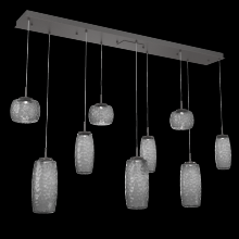 Hammerton PLB0091-09-GP-S-C01-L3 - Vessel 9pc Linear Multi-Pendant-Graphite-Smoke Blown Glass-Cloth Braided Cord-LED 3000K