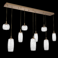 Hammerton PLB0091-09-NB-C-C01-L1 - Vessel 9pc Linear Multi-Pendant-Novel Brass-Clear Blown Glass-Cloth Braided Cord-LED 2700K