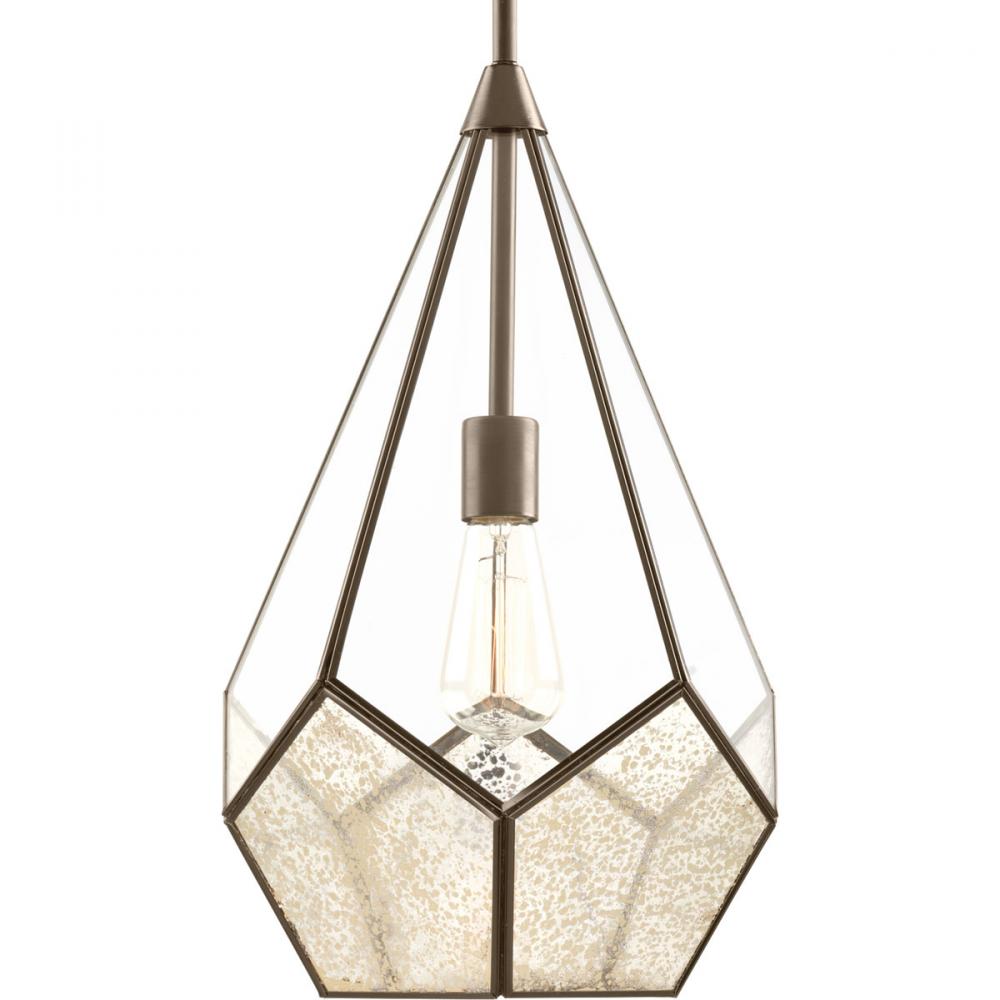 Cinq Collection One-Light Antique Bronze Antique Mirror Glass Global Pendant Light