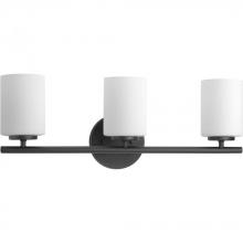 Progress P2159-31 - Replay Collection Three-Light Textured Black Etched Glass Modern Bath Vanity Light