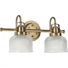 Progress P2991-163 - Archie Collection Two-Light Vintage Brass Clear Double Prismatic Glass Coastal Bath Vanity Light