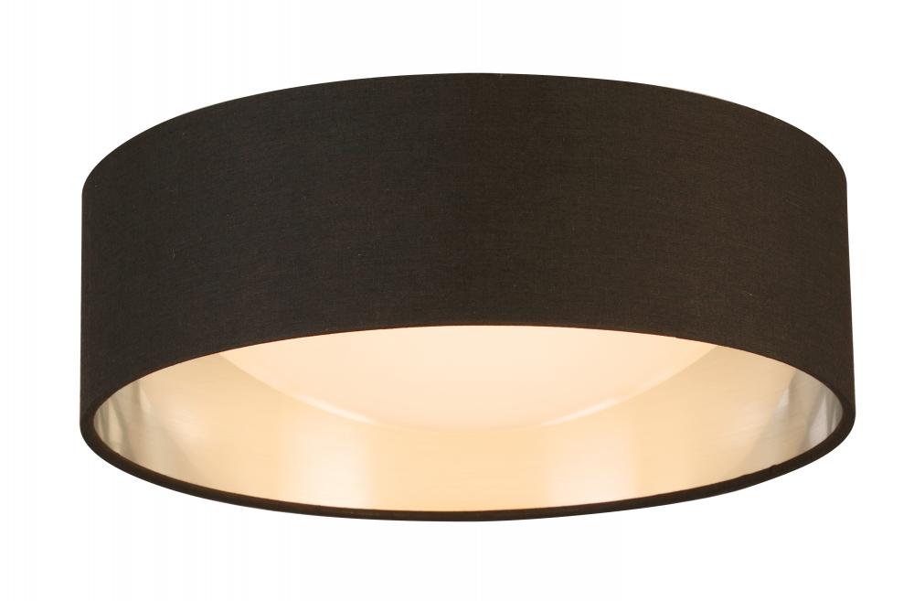 LED Ceiling Light - 12" Black Exterior and Brushed Nickel Interior fabric Shade