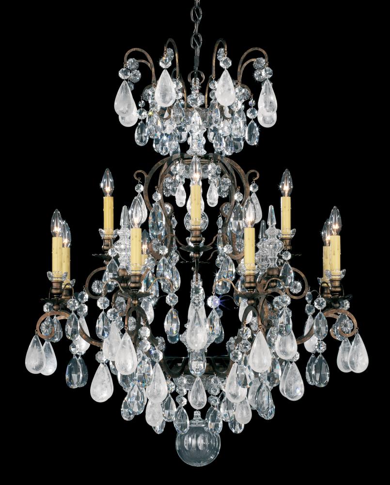 Renaissance Rock Crystal 13 Light 120V Chandelier in French Gold with Amethyst & Black Diamond Qua