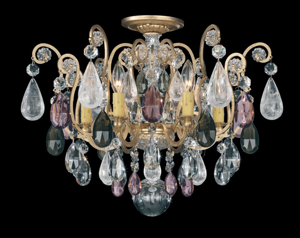 Renaissance Rock Crystal 6 Light 120V Semi-Flush Mount in Antique Pewter with Amethyst & Black Dia