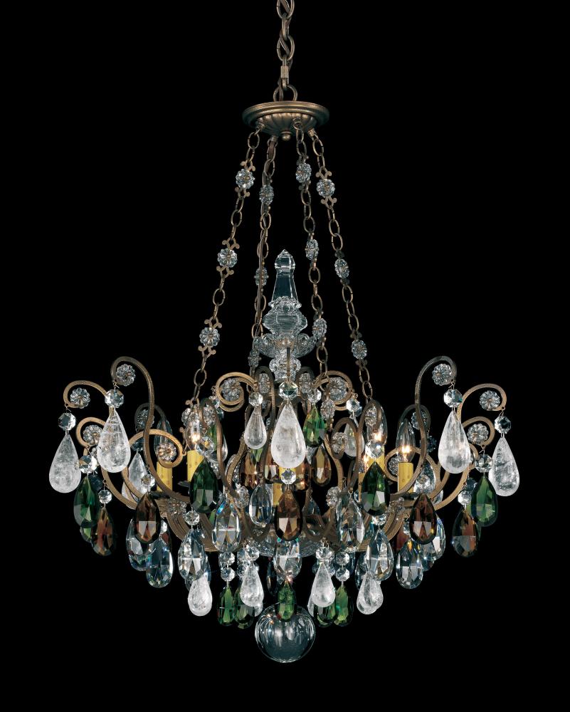 Renaissance Rock Crystal 8 Light 120V Pendant in Antique Pewter with Olivine & Smoke Quartz Crysta