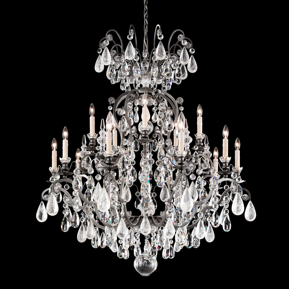 Renaissance Rock Crystal 16 Light 120V Chandelier in Antique Silver with Amethyst & Black Diamond