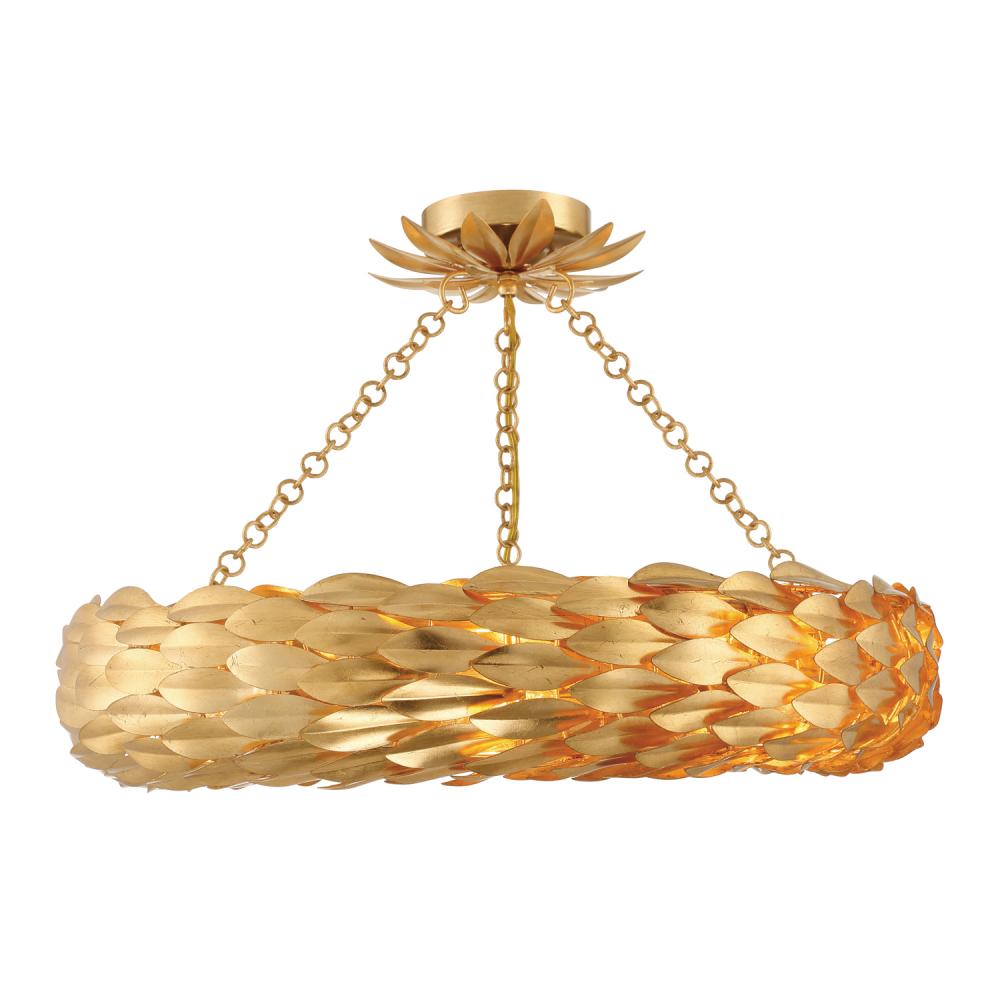 Broche 6 Light Antique Gold Semi Flush Mount