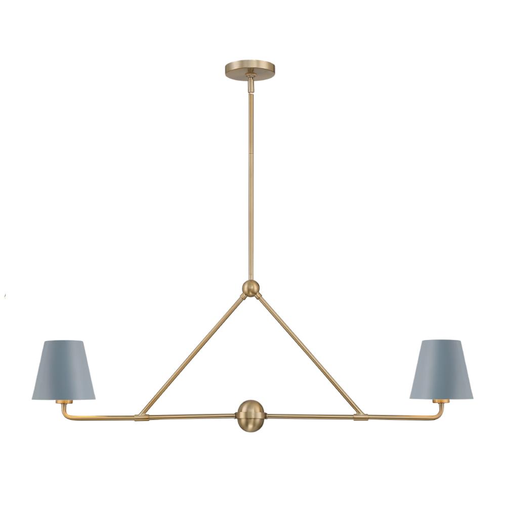 Xavier 2 Light Vibrant Gold + Blue Linear Chandelier