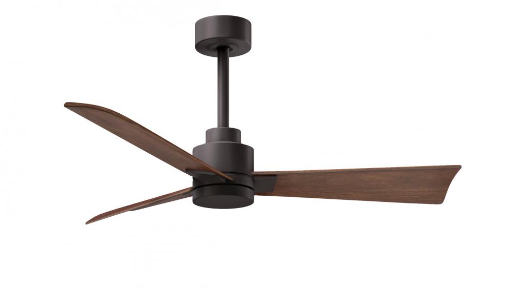 Alessandra 3-blade transitional ceiling fan in textured bronze finish with walnut blades. Optimize