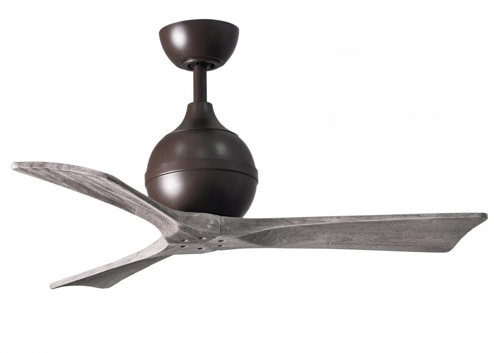 Irene-3 three-blade paddle fan in Textured Bronze finish with 42" solid barn wood tone blades.