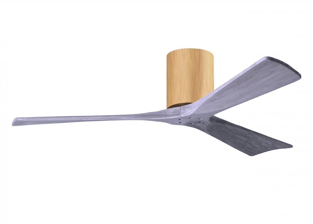 Irene-3H three-blade flush mount paddle fan in Light Maple finish with 52” Barn Wood tone blades