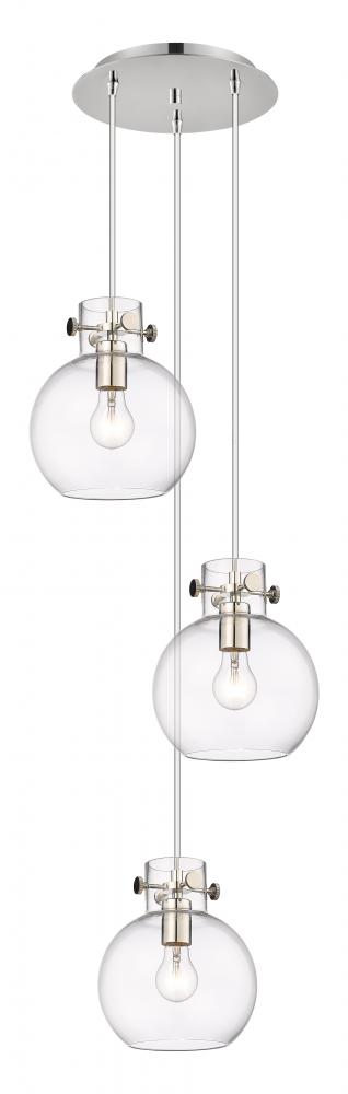 Newton Sphere - 3 Light - 16 inch - Polished Nickel - Cord hung - Multi Pendant