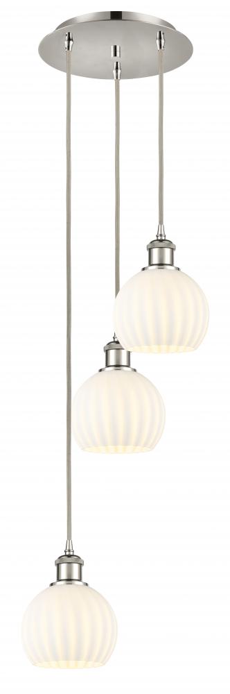 White Venetian - 3 Light - 13 inch - Polished Nickel - Cord Hung - Multi Pendant