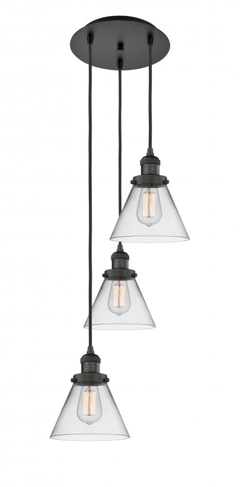 Cone - 3 Light - 14 inch - Matte Black - Cord hung - Multi Pendant