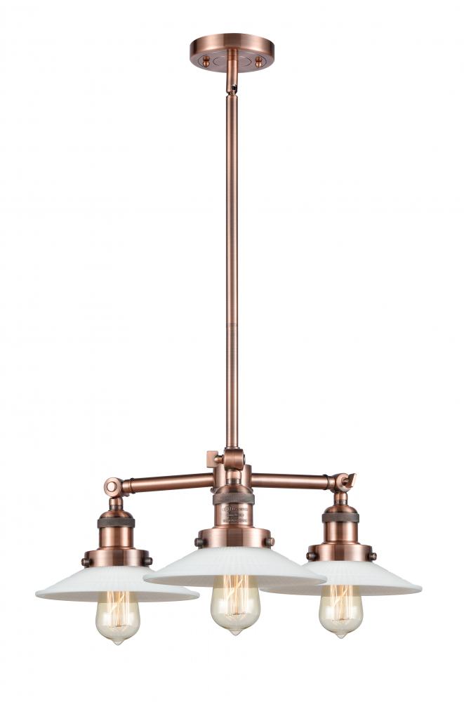 Halophane - 3 Light - 22 inch - Antique Copper - Stem Hung - Chandelier