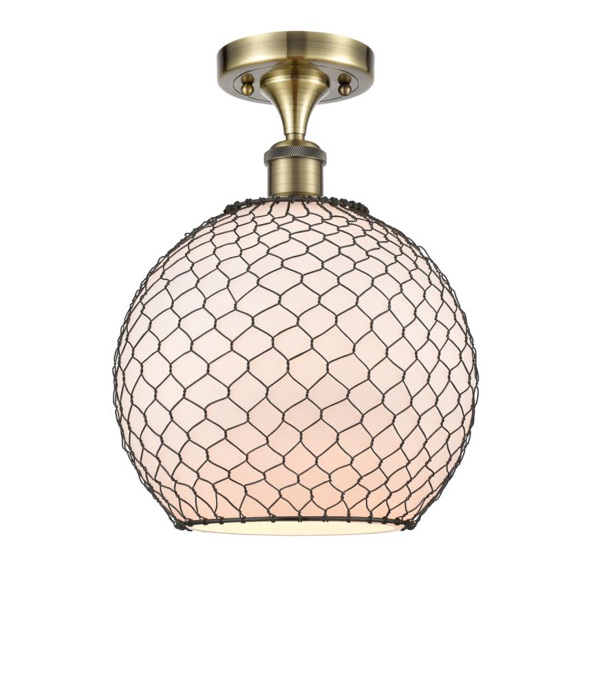 Farmhouse Chicken Wire - 1 Light - 10 inch - Antique Brass - Semi-Flush Mount