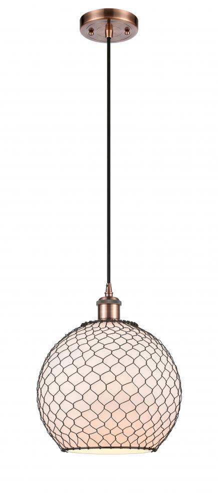 Farmhouse Chicken Wire - 1 Light - 10 inch - Antique Copper - Cord hung - Mini Pendant