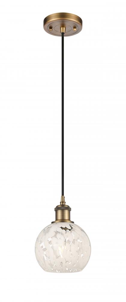 White Mouchette - 1 Light - 6 inch - Brushed Brass - Cord Hung - Mini Pendant