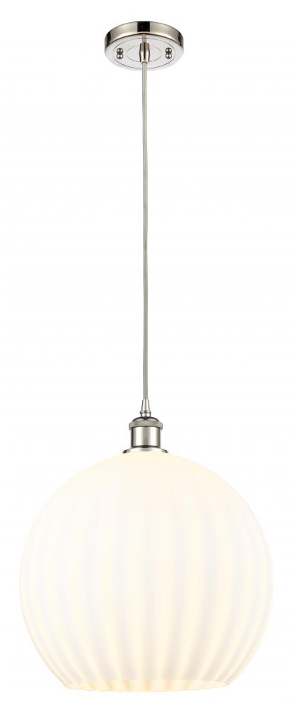 White Venetian - 1 Light - 14 inch - Polished Nickel - Cord Hung - Pendant