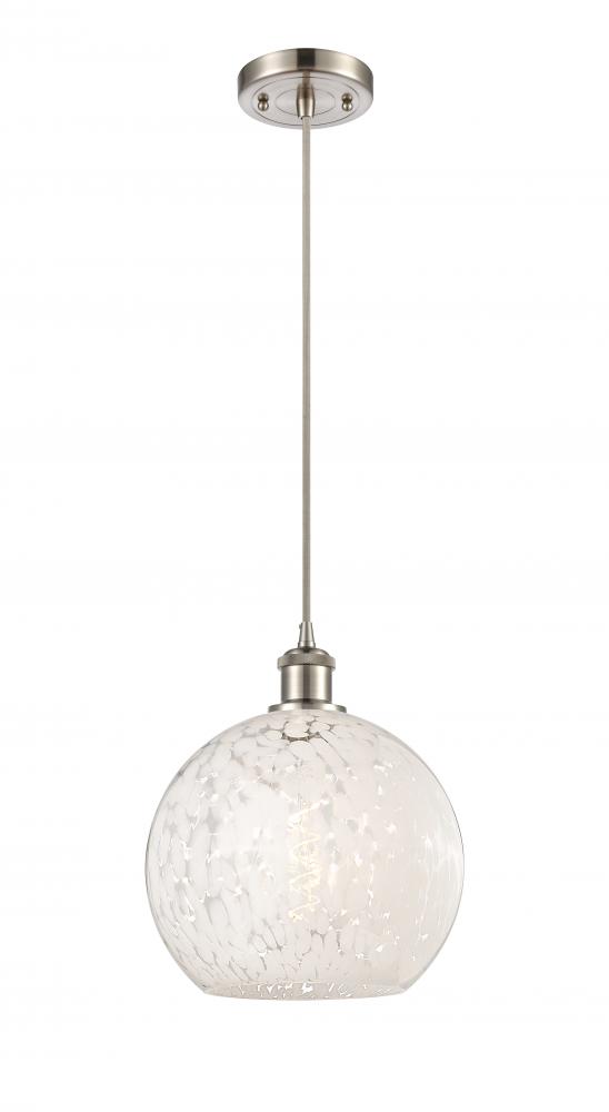 White Mouchette - 1 Light - 10 inch - Brushed Satin Nickel - Cord Hung - Mini Pendant