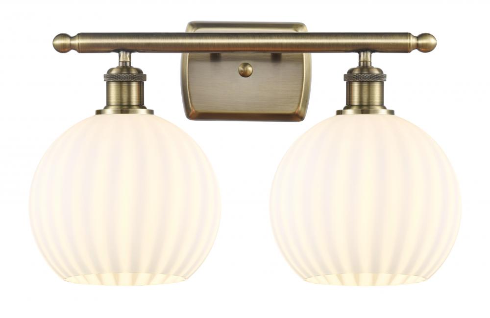 White Venetian - 2 Light - 18 inch - Antique Brass - Bath Vanity Light