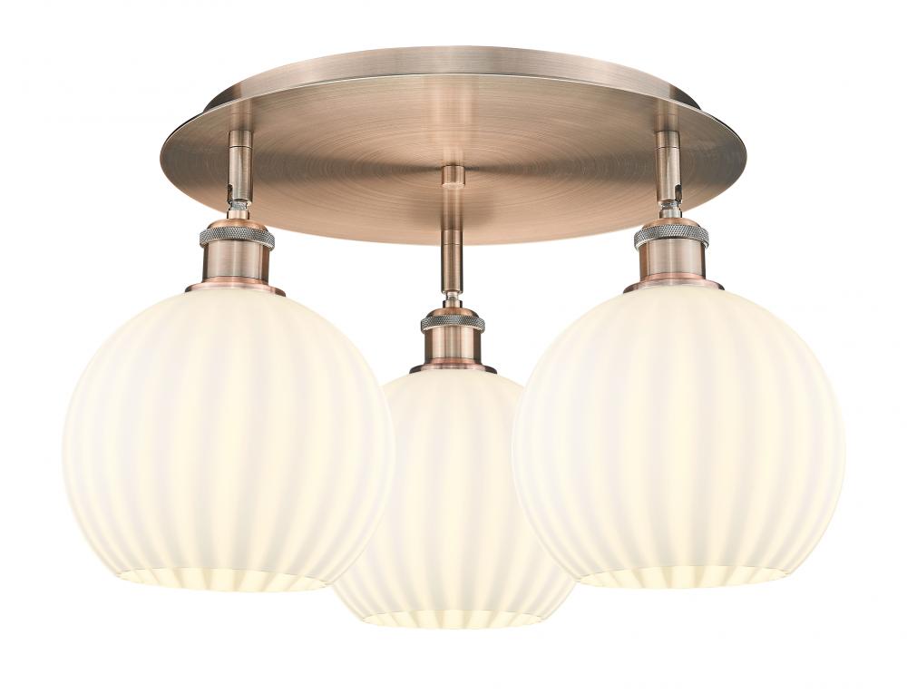 White Venetian - 3 Light - 20 inch - Antique Copper - Flush Mount