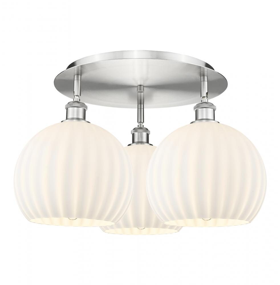 White Venetian - 3 Light - 22 inch - Satin Nickel - Flush Mount