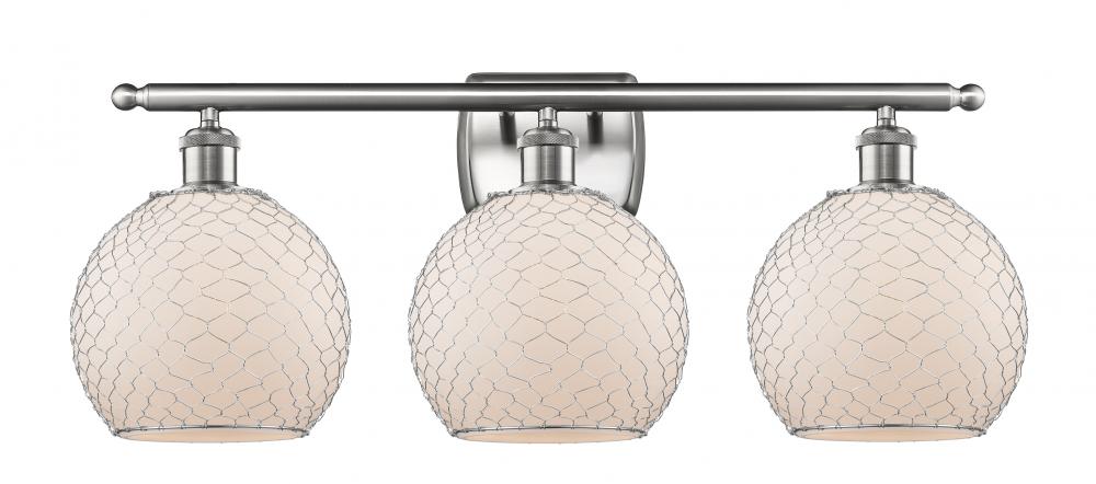 Farmhouse Chicken Wire - 3 Light - 28 inch - Brushed Satin Nickel - Bath Vanity Light