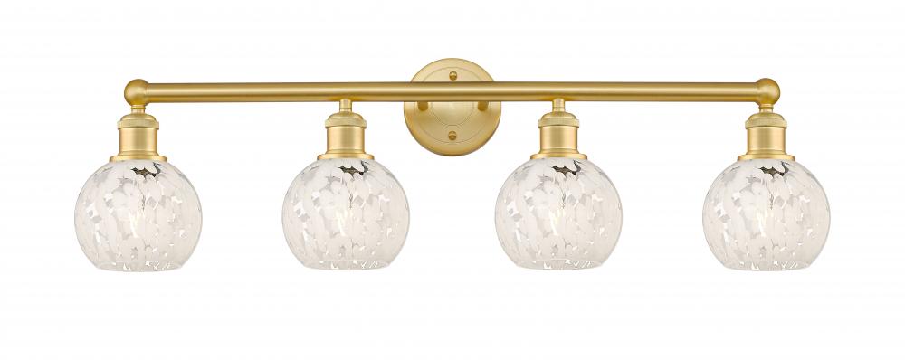 White Mouchette - 4 Light - 33 inch - Satin Gold - Bath Vanity Light