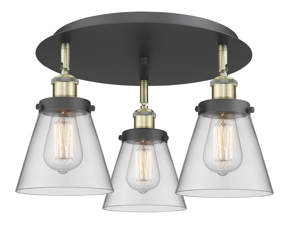 Cone - 3 Light - 18 inch - Black Antique Brass - Flush Mount