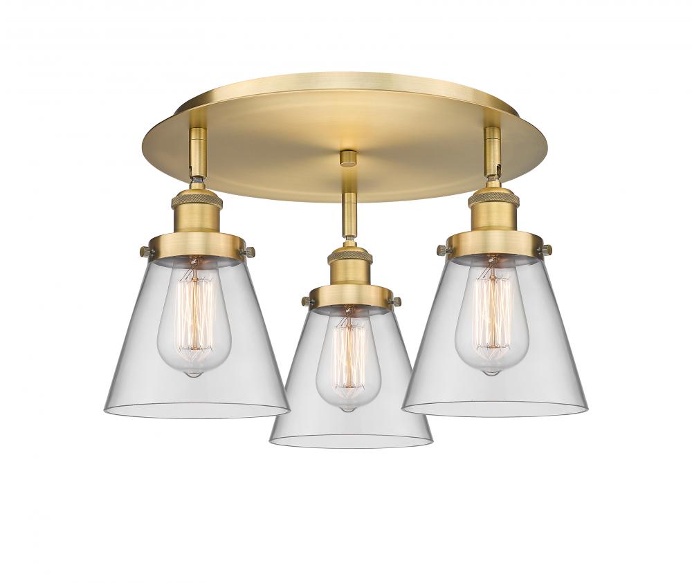 Cone - 3 Light - 18 inch - Brushed Brass - Flush Mount